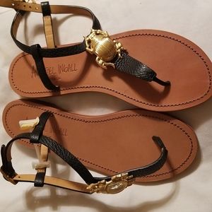 Annabel Ingall Leather Flat Sandals Beetle Scarab